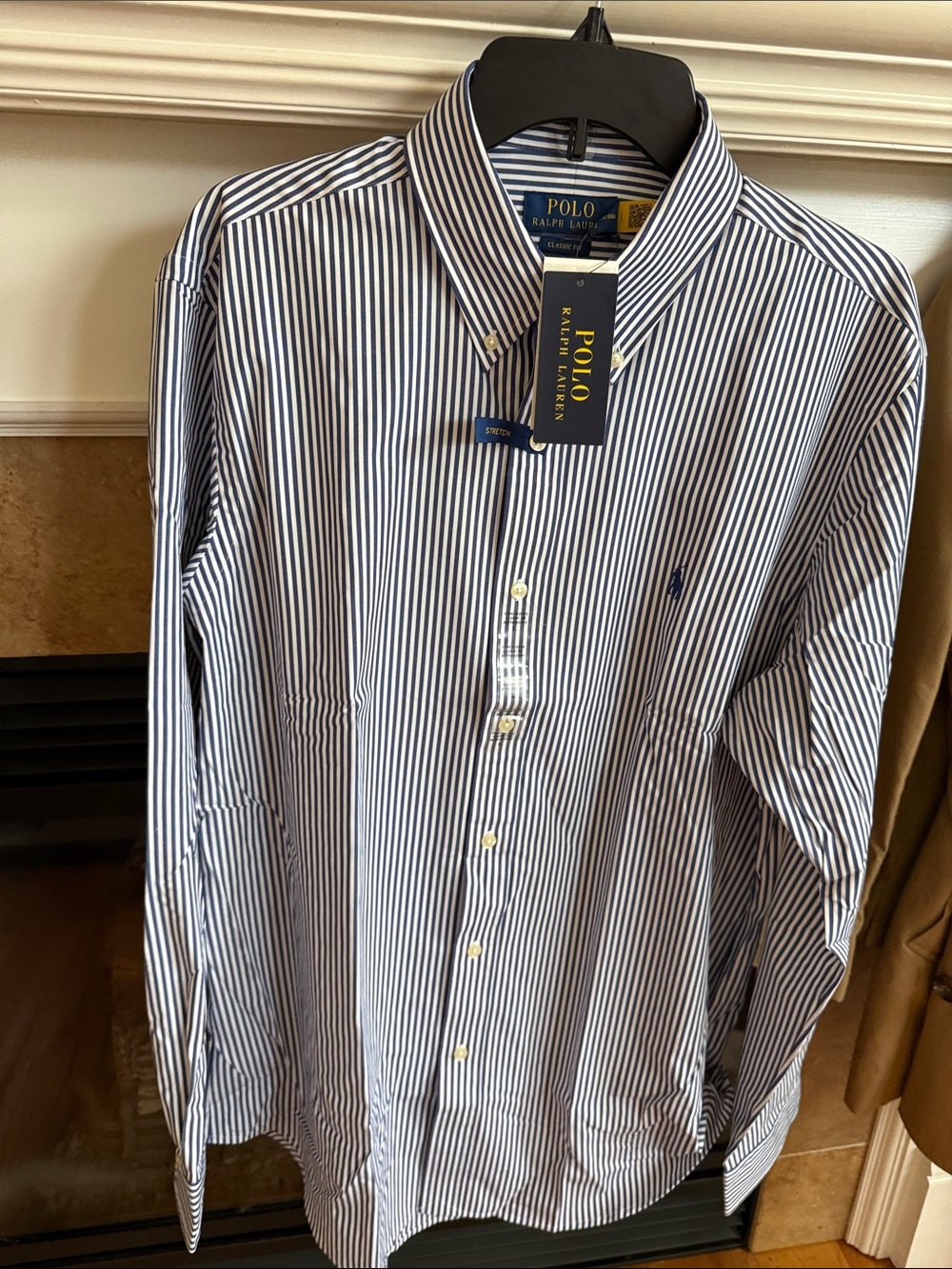 Ralph Lauren Men’s Navy and White Narrow Stripe Button-Down Shirt